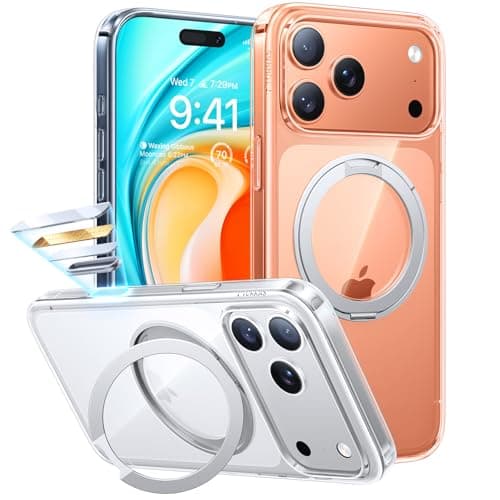 TORRAS Upgraded 360 Rotatable Magnetic Stand for iPhone 17 Pro Max Case, Fit for MagSafe with Ring, Mil-Grade Protection, Camera Control, Anti-Yellowing Slim Case for iPhone 17 ProMax Ostand, Clear - Image 1