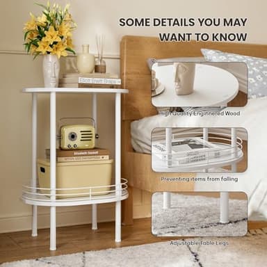 DGSANDGO Small Round Side Table,Bedside Table with Storage,Morden Round Nightstand,Samll Side Table for Living Room,Bathroom,Bedroom, Nursery, Laundry, White - Image 4