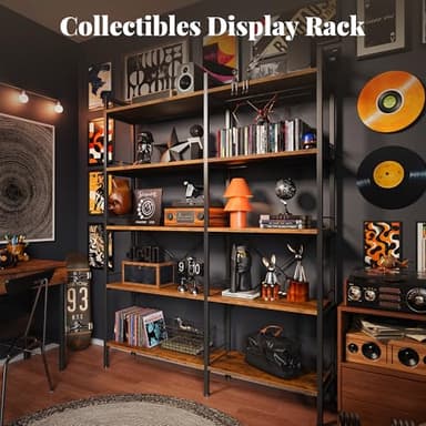 Huuger 5 Tier Bookshelf, L Shaped Corner Bookshelf with 10 Open Shelves, 49.4 Inch Straight Wide Bookcase with Metal Frame and Wooden Board, Adjustable Feet, Rustic Brown - Image 5