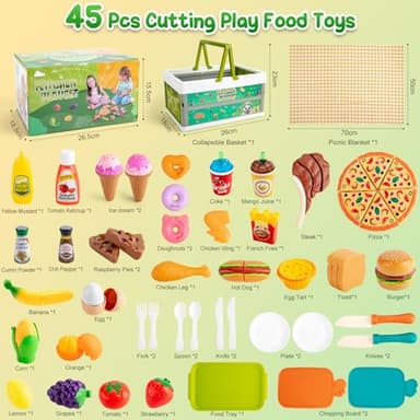 78Pc Pretend Play Food for Kids Kitchen, Cutting Toy Food with Storage Basket, Play Kitchen Accessories, Food Toys with Veggies, Fruits, Fake Food with Pizza Toy, Pretend Food, Boys Girls Gift - Image 5