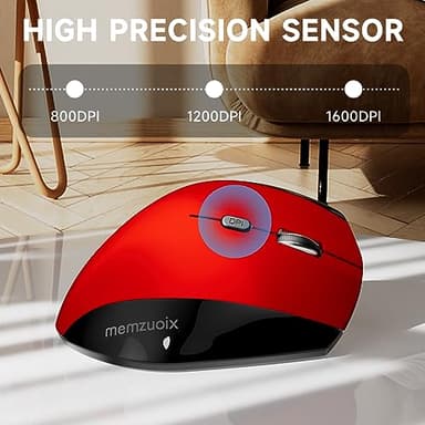 memzuoix Ergonomic Wireless Mouse, 2.4G Optical Cordless, 800/1200/1600 DPI, Vertical Computer Mouse for Laptop, Mac, PC, Desktop (Right Hand, Large) - Red - Image 5
