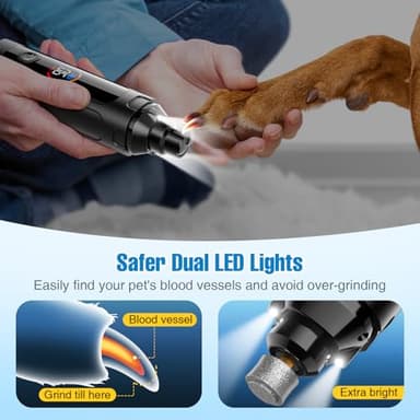 ianciu Dog Nail Grinder, 6-Speed Quiet Electric Dog Nail Trimmers, Dog Nail Clippers with File for Small Medium Large Dogs, Cats, Rechargeable Pet Paw Grooming Supplies Kit, 2 Grinding Wheels (Black) - Image 4