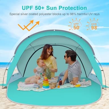 Gorich Beach Tent Sun Shelter with UPF50+ UV Protection for 3/4-5/6-7 Person, Lightweight & Portable Beach Shade Canopy with 2 Zippered Doors, Easy Setup Family Beach Umbrella - Image 4