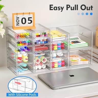 Acrylic Makeup Organizer with 13 Drawers, Bathroom Counter Organizer, Acrylic Organizers, Desk Organizer, Office Supplies, Storage Drawers for Cosmetic, Pencil, Coffee, etc 3 Pack - Image 5