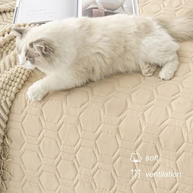 Tcksstex Waterproof and Non-Slip Dog Bed Cover and Pet Blanket Sofa Pet Bed Mat ,car Incontinence Mattress Protectors Furniture Couch Cover for Most Cats Dogs,Pets(82x102-Beige) - Image 5