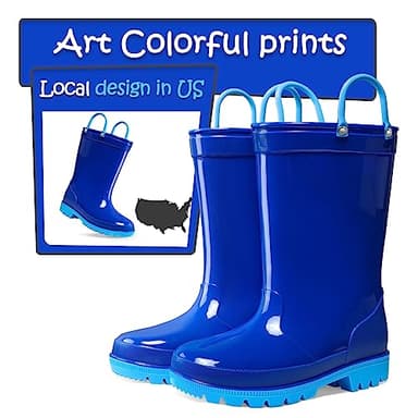 K KomForme Kids Girls & Boys Rain Boots with Easy-on Handles Waterproof Outdoors - Image 2