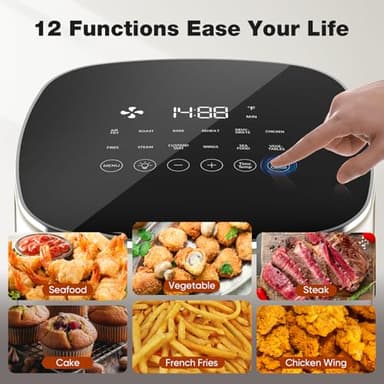 OLIXIS Air Fryer 6 Quart with Window Square Air Fryer 12-in-1 Air Fry, Roast, Reheat, Dehydrate, Bake, Steam, Fries, Custard, Chicken, Wings, Sea Food, Vegetabels,400F Grey - Image 9