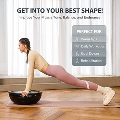 ZELUS Balance Ball Trainer with Resistance Bands & Foot Pump, Inflatable Yoga Ball for Home Gym Workouts, 23 Inch Exercise Half Ball for Balance Training Core Strength Fitness, 330lb Cap (Black) - Image 2