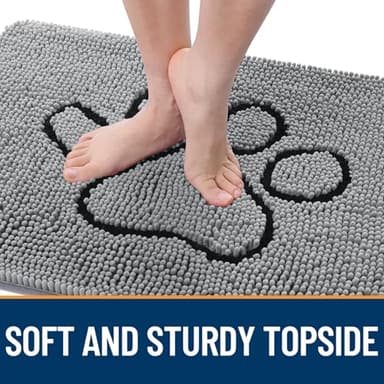 OLANLY Door Mat for Muddy Dog Paws 30x20, Ultra Absorbent Chenille Mud Doormat with Paw Print Design, Non-Slip Washable Doormat for Indoor Entryway, Quick-Dry Pet Bed Mats for Dirty Dogs, Grey - Image 4