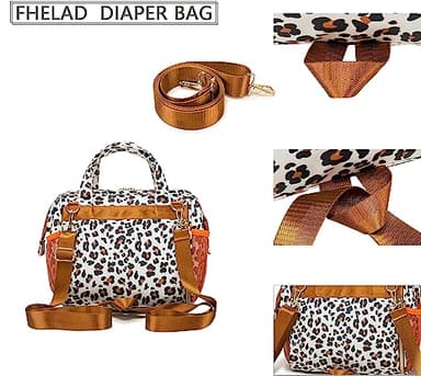 FHELAD Small Diaper Backpack, Leopard Print Insulated Diaper Bag, Multiple Pockets Stroller Accessory, Comfortable Handle for Moms, Stylish Pañaleras para Bebe, Perfect Baby Carrier Bag - Image 5