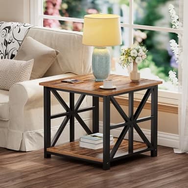 GreenForest End Table with 2-Tier Storage Shelf, 24 inch Large Side Table for Living Room, Modern Nightstand for Bedroom Bedside Office Farmhouse, Walnut - Image 7