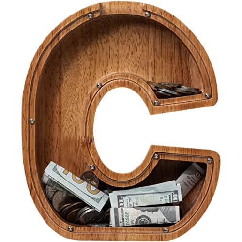 ladenk 12 Inch Extra Large Wooden Kids Letter Piggy Bank - Piggy Bank for Boys Girls - Initial C Bank - Alphabet Money Bank for Birthday - Image 1