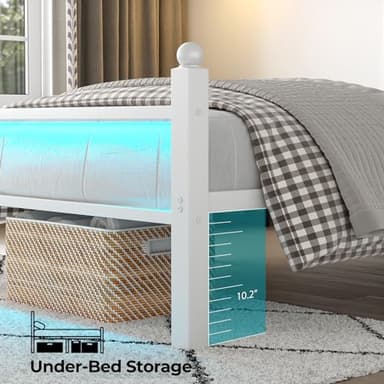 CollaredEagle Twin Bed Frame with Headboard and Footboard, Metal Bed Frame with Charging Station and LED Lights, Under Bed Storage, No Box Spring Needed,Noise Free,White - Image 5