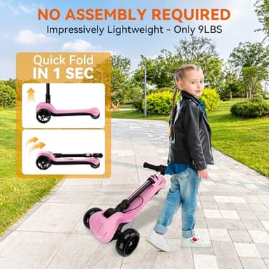 24V Electric Scooter for Kids w/150W Powerful Motor, Thumb Throttle, LCD Screen, Bluetooth, Light-Up Stem Deck & Wheels, 3 Adjustable Heights, 5MPH Safe Speed, 3 Wheel Electric Scooter for Kids, Pink - Image 5