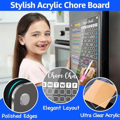 PigPotParty Acrylic Magnetic Chore Chart for Kids on Fridge – 2 Pack 9.5"x12" Weekly Dry Erase Chore Board with 8 Fine Tip Colorful Markers and 1 Towel – for Multiple Kids, Teens and Family - Image 2