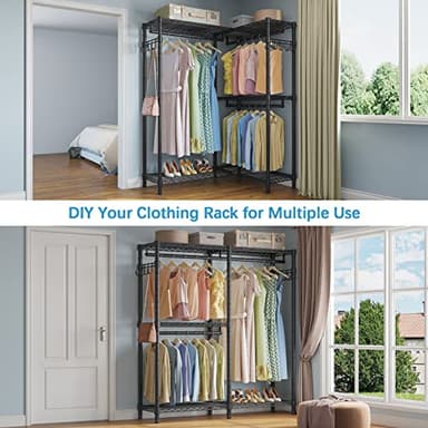 VIPEK L4 Garment Rack L Shaped Clothes Rack for Corner, Freestanding Portable Wardrobe Closet Heavy Duty Clothing Rack with 3 Hanging Rods & 2 Side Hooks, 43.3"Lx29.1"Wx76.4"H, Max Load 810LBS, Black - Image 6