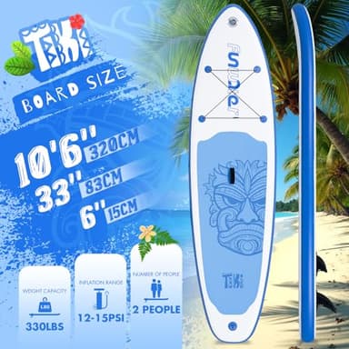 FunWater 10'6×33"×6" Inflatable Stand Up Paddle Board with Premium SUP Paddleboard Accessories,Adults & Youth for All Skill Levels, Included with Board, Paddle, Pump, Three Fins, Backpack - Image 2