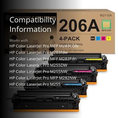206A Toner Cartridges 4 Pack (with Chip) Works with HP Color Pro MFP M283fdw M283cdw, Pro M255dw M255nw, MFP M282nw M283 M282 M255 Printer | W2110A W2111A W2112A W2113A 206X W2110X - Image 3
