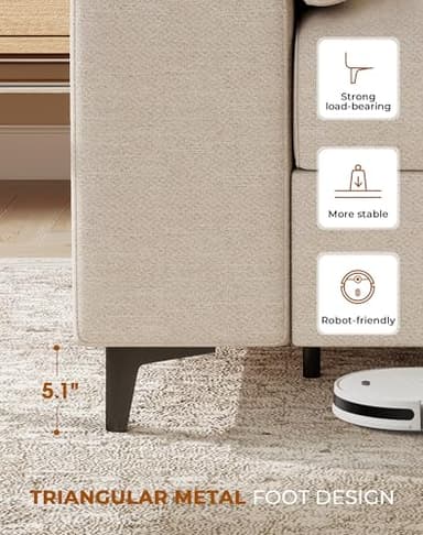 Upvilla 88.97" Modern Couches for Living Room, Deep Seat Sofa with 8”Cushion, Comfy 2-Seater Chenille Loveseat Sofa with Convertible Armrest, Removable Sofa Cover, High Leg (Beige) - Image 8