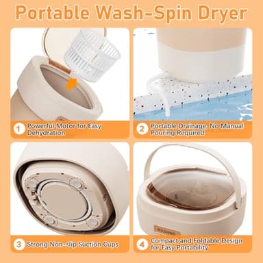 Portable Washing Machine, 12L Mini Washer&Foldable Washer with Spin Dryer Basket, 3 Cleaning Modes for Small Clothes,Travel Laundry for Apartments, Dorms RVs & Camping (Khaki) - Image 6