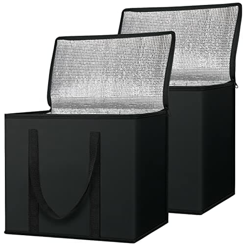 BALEINE 2Pk Insulated Reusable Grocery Bags, Collapsible Cooler Bag for Groceries, Heavy Duty Large Insulated Bag (16''x9''x13'', Charcoal Black) - Image 1