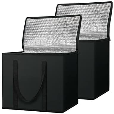 BALEINE 2Pk Insulated Reusable Grocery Bags, Collapsible Cooler Bag for Groceries, Heavy Duty Large Insulated Bag (16''x9''x13'', Charcoal Black) - Image 1