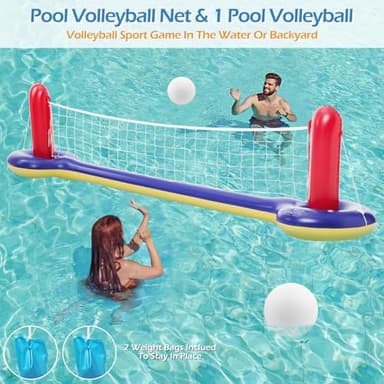Jasonwell Pool Toys Games Set - 3 in 1 Pool Volleyball Net Basketball Hoop Ring Toss Game Inflatable Floats Water Floating Volleyball Swimming Pools Party Game Accessories Toy Gift Kids Teens Adults - Image 3