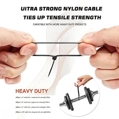 Cable Zip Ties,400 Pack Black Assorted Sizes 12+8+6+4 Inch,Multi-Purpose Self-Locking Nylon Cable Cord Management ,Plastic Wire Ties for Home,Office,Garden,Workshop. By HAVE ME TD - Image 4