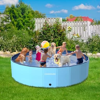 COMMOUDS 120 Inch Foldable Dog Pool, Extra Large Collapsible Hard Plastic Dog Kiddie Family Swimming Pool, Portable Pet Bath Tub Wading Pools for Kids and Puppy Small Medium Large Dogs - Image 7