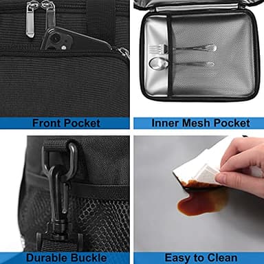Femuar Reusable Lunch Box for Men/Women - Insulated Lunch Bag Leakproof Lunchbox for Work Office Picnic Beach - Freezable Lunch Cooler Bag with Adjustable Shoulder Strap - Black - Image 6