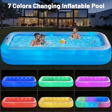 Inflatable Swimming Pool with Light, 145'' X 74'' X 22'' Solar Family Inflatable Pool for Kids, Adults, Family, Large Kiddie Pool, 7 Color Large Blow Up Pool for Backyard - Image 4
