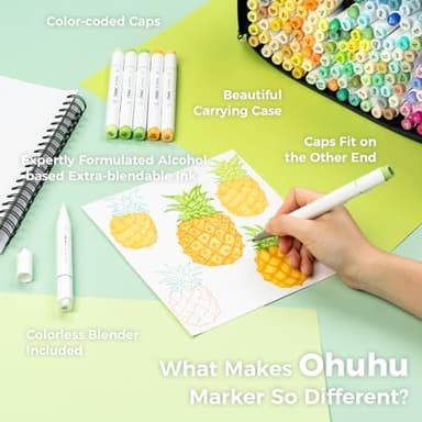 Ohuhu Refillable 320 Colors Alcohol Markers Brush Tip- Double Tipped Alcohol-based Art Sketch Marker Set for Artist Adults Coloring Illustration - Honolulu B of Ohuhu Markers -Brush & Fine Dual Tips - Image 7