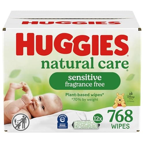Huggies Natural Care Sensitive Baby Wipes, Unscented, Hypoallergenic, 99% Purified Water, 12 Flip-Top Packs (768 Wipes Total), Packaging May Vary - Image 1
