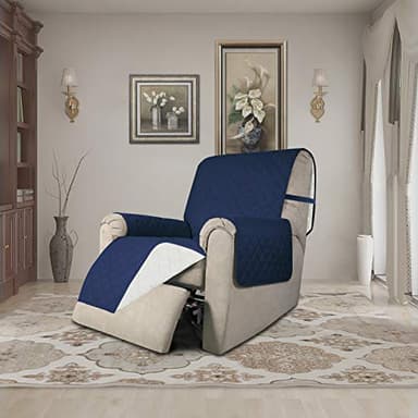 Easy-Going Recliner Chair Slipcover Reversible Sofa Cover Water Resistant Couch Cover Furniture Protector with Elastic Straps for Pets Dog (Recliner, Navy/Ivory) - Image 2