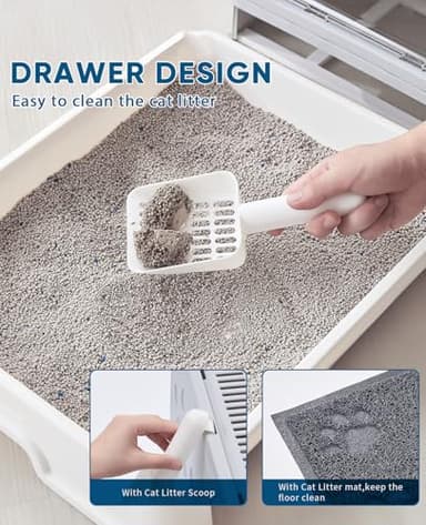 Medario Cat Litter Box with Litter Mat and Scoop, Large Foldable Litter Box with Lid, Front Entry Top Exit Kitty Box, Odor Control, Easy to Clean (Grey) - Image 4