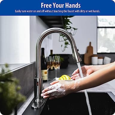 WEWE Touchless Kitchen Faucet with Pull Down Sprayer - Single Handle Kitchen Faucets Smart Motion Sensor Stainless Steel Brushed Nickel Sink Faucet - Image 3
