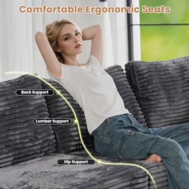 ovios Sectional Sofa Couch with U-Shape Chaise Sofa Bed, Comfy Modular Cloud Couches with Deep Seat, Modern Upholstered Plush Corduroy Sofas Set for Living Room, 7-Seater, Grey - Image 4