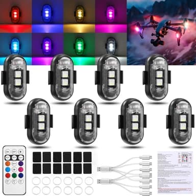 Suacopzar 8PCS Wireless LED Strobe Lights, Halloween 8 Colors Wireless Strobe Lights with Remote Control, IP65 Waterproof Rechargeable Anti-Collision LED Emergency Warning Light for Car Drone Aircraft - Image 9