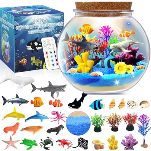 Ocean Light Up Terrarium Kit for Kids - LED Night Light Ocean Birthday Gift for Girls & Boys Ages 4 5 6 7 8-12, Kids Arts & Crafts Kit - Image 1