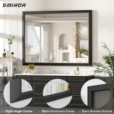 SMIROR Matte Black Bathroom Mirror for Over Sink 55x 40 inch, Metal Thick Frame Rectangle Vanity Mirror for Wall, Anti-Rust, Horizontally or Vertically Mounted - Image 4
