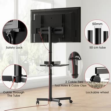 AOKCOS Rolling TV Stand - Mobile TV Stand on Wheels for 32-65 inch Flat/Curved TVs with Tilting, Height Adjustment Portable Rolling TV Cart Hold up to 88 Lbs for Livingroom, Bedroom, Office, Outdoor - Image 8