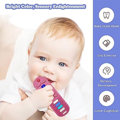ROBBEAR Baby Teething Toys, Food Grade Silicone Teether for Babies 3 6 12 18 Months, TV Remote Shape Toddlers Chew Toys, Freezer BPA Free (Pink RC) - Image 3