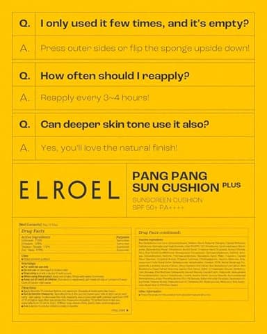 ELROEL Pang Pang Sun Cushion Plus - Korean Hypoallergenic & Lightweight Sunscreen with Puff Sponge - Broad Spectrum SPF50+ PA++++ (0.53 oz) - Image 9