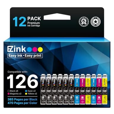 E-Z Ink (Remanufactured Ink Cartridge Replacement for Epson 126 T126 to use with Workforce 435 520 545 635 645 WF-3520 WF-3530 WF-3540 WF-7010 WF-7510 (6 Black,2 Cyan,2 Magenta,2 Yellow) 12 Pack - Image 1