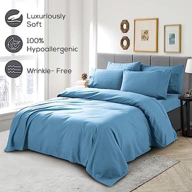 Mueller UltraTemp King Size Sheets Set – 6 Piece Premium Bedding, Silky Soft 1800 Thread Count, Cooling, Deep Pocket up to 16", Breathable Heat Transfer, Wrinkle-Resistant & Hypoallergenic, Denim - Image 5