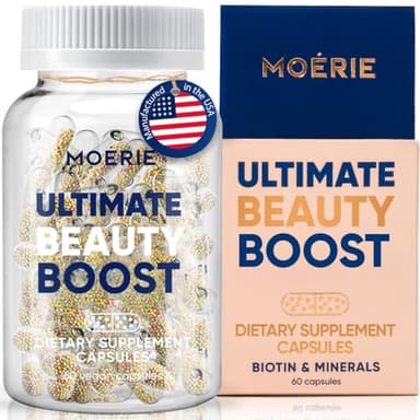 Moerie Ultimate Hair Boost Supplement for Women & Men - Hair, Skin, Nails Vitamins with Biotin & Minerals for Hair Health - Thicker Hair - 60 Capsules - Image 1