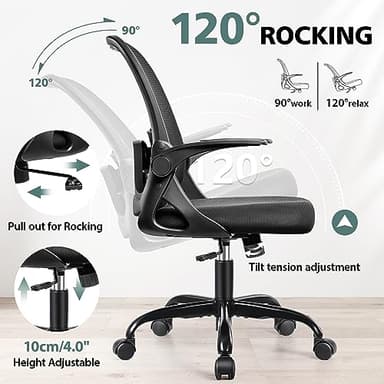 Winrise Office Chair Ergonomic Desk Chairs with Lumbar Support and Flip-up Arms, Comfortable Breathable Mesh Computer Executive Chair with Swivel Task, Adjustable Height 4'', Home - Black - Image 7