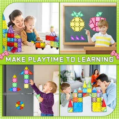 Magnetic Tiles, 100PCS Kids Magnetic Blocks Toy Set, Magnet Tiles 3D Clear Building Blocks Set with 2 Cars, STEM Sensory Educational Toys Gift for Toddlers Boys 3 4 5 6 7 8 9 - Image 4