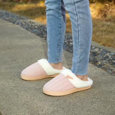 NineCiFun Women's Slip on Fuzzy Slippers Memory Foam House Slippers Outdoor Indoor Warm Plush Bedroom Shoes Scuff with Faux Fur Lining size 7 8 pink - Image 9