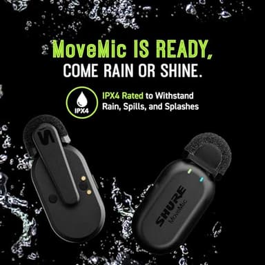 Shure MoveMic Two Kit - Pro Wireless Lavalier Microphones with Camera Receiver for DSLRs, iPhone, Android, Mac & PC, 2 Bluetooth Mini Mics, 24 Hours Charge, IPX4, Portable Clip Lavs (MV-Two-KIT-Z7) - Image 6